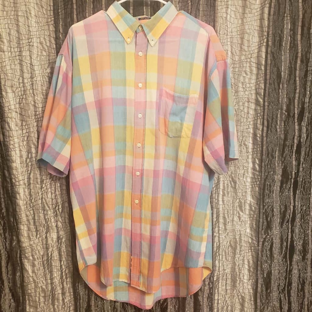 Norsport  Multicolor Pastel  Plaid Men's Button-Down Short Sleeve Shirt